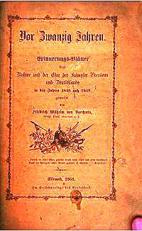 Deckblatt: Vor zwanzig Jahren – Erinnerungs-Blätter dem Ruhme und der Ehre der Kämpfer Preußens und Deutschlands in den Jahren 1848 und 1849