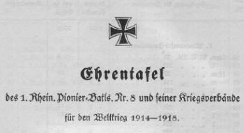 Verlustliste: 1. Rheinischen Pionier-Bataillon Nr. 8